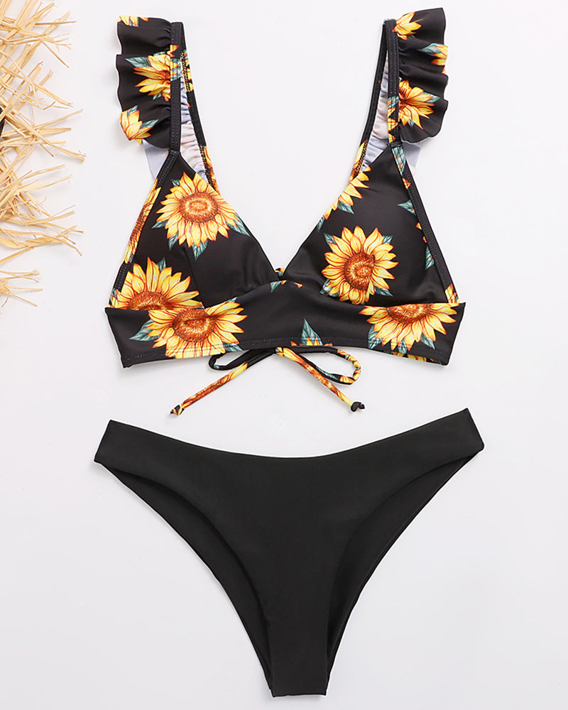 Women Sunflower Printing Two-piece Swimsuit S-XL YY10238