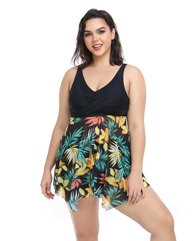 Women V Neck Sleeveless Sexy Plus Size Swimwear XL-5XL