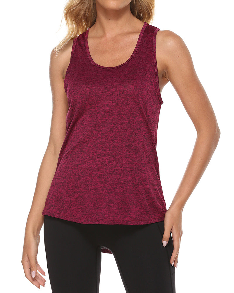 New U-Neck Hollow Out Solid Color Sports Yoga Tank Tops Dark Red Blue Green Purple Gray S-XL