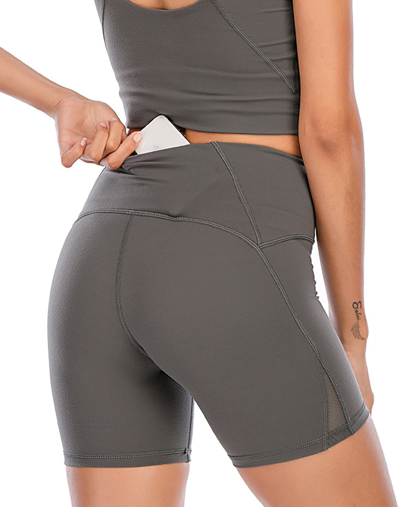 Nude Yoga Shorts Wear Tight-Fitting High-Waist Breathable Running Fitness Solid Color S-XXL