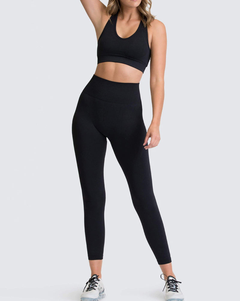 Seamless Slim Knit Sports Yoga Two-piece Sets S-L