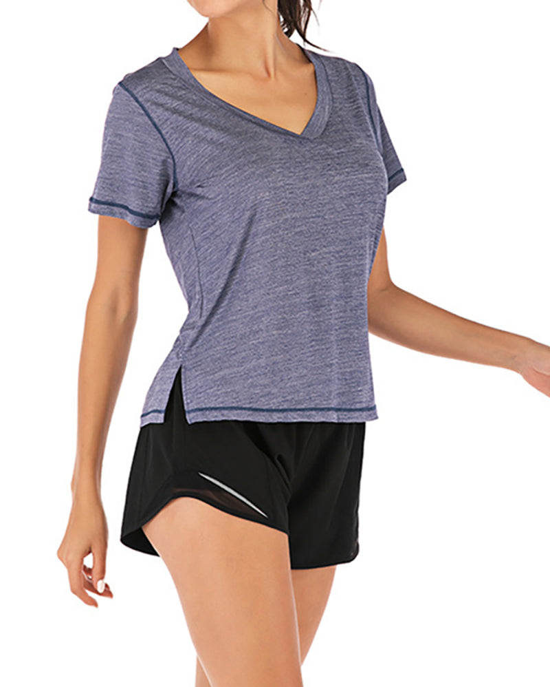 Summer New Sports Short-Sleeved T-Shirt Female Loose Yoga Fitness Suit Running Moisture Wicking Top