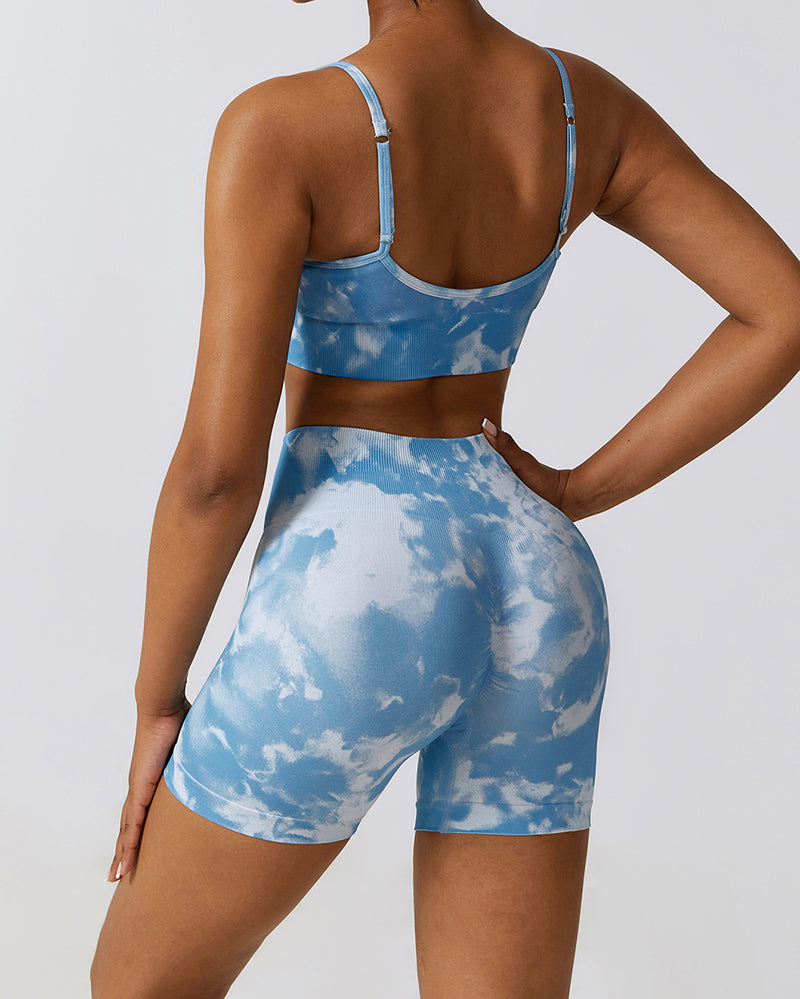 Camo Printing Seamless Yoga Quick Dry High Waist Shorts Sets Running Fitness Yoga Two-piece Sets S-L