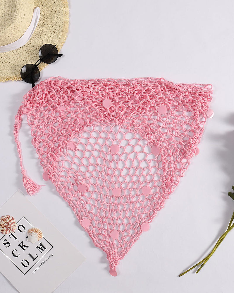 Sexy Women Summer Beach Triangle Wraps Hollow Out Swimwear Crochet Bikini Cover Up See-through Crochet Swimsuit OM25985