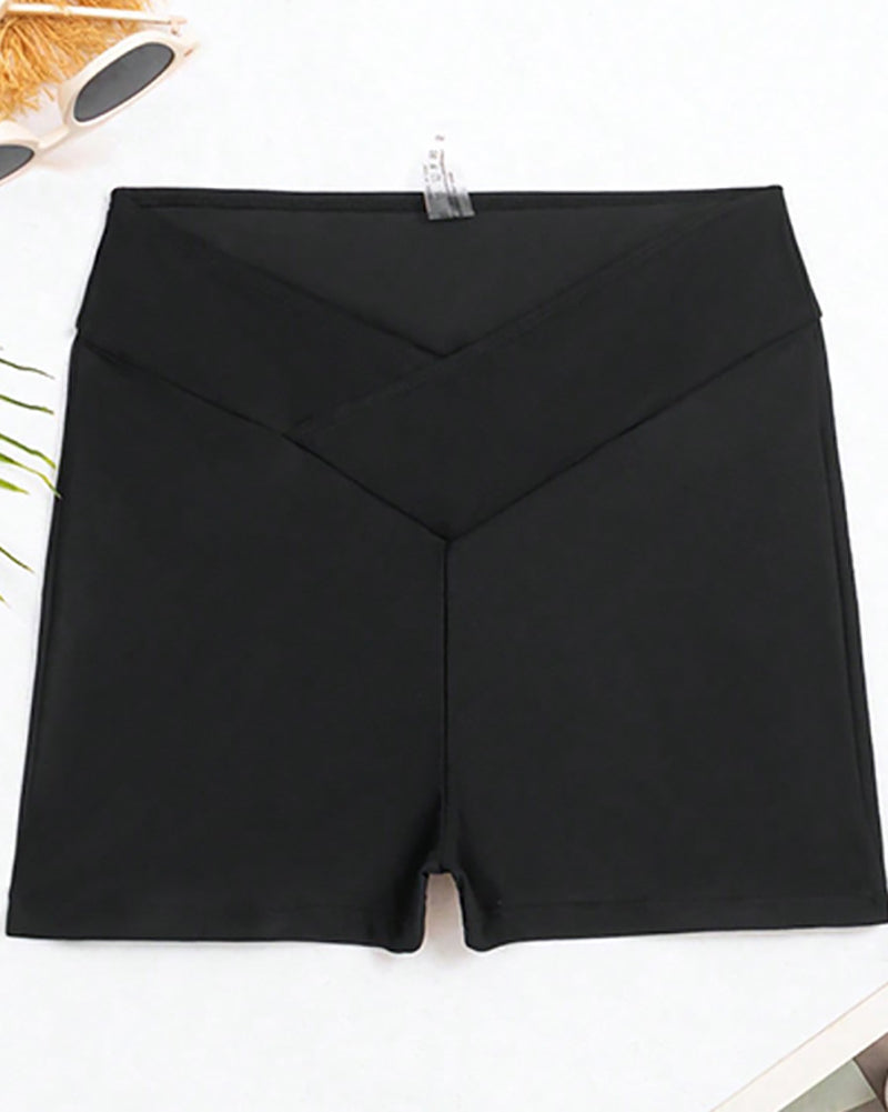 High Wrap Waist Ladies Swimming Trunks Black S-XL