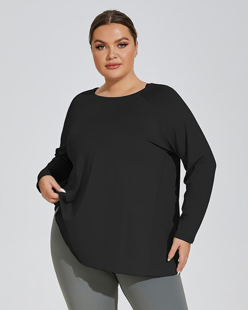 Long Sleeve Back Slit Loose Quick Dry Running Sport Plus Size T-shirt Green White Black XL-4XL