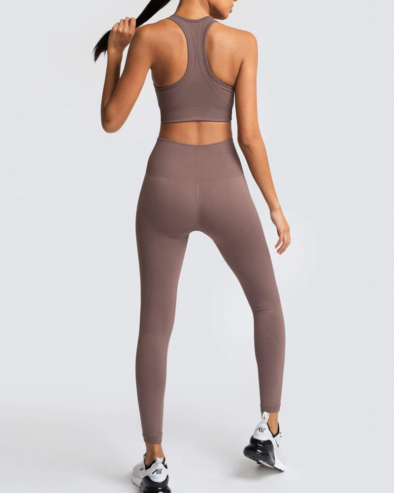 Seamless Slim Knit Sports Yoga Two-piece Sets S-L