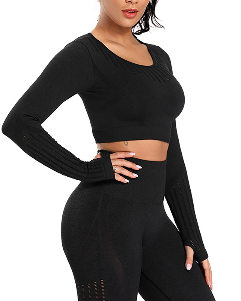 Women Fashion Seamless High Waist Tight Yoga Two-piece Pants Sets