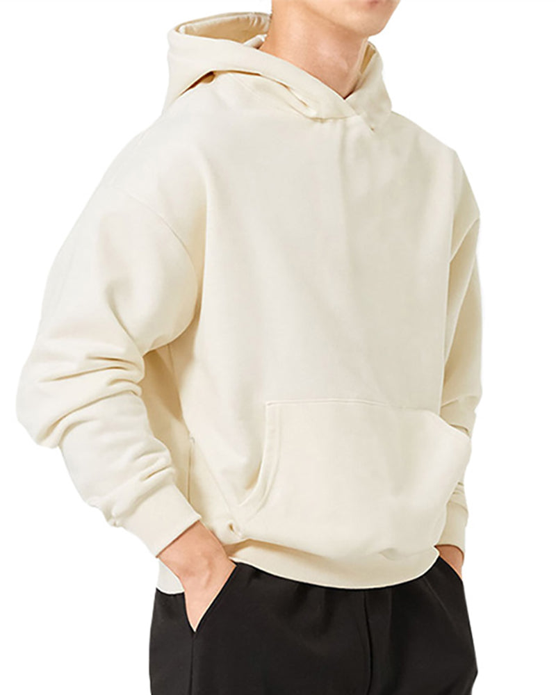 Long Sleeve Hoodies Pocket Pullover Solid Color Men&