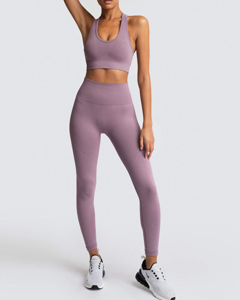 Seamless Slim Knit Sports Yoga Two-piece Sets S-L