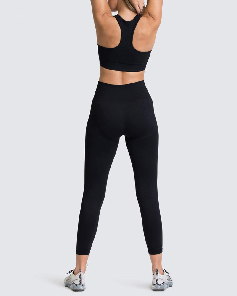 Seamless Slim Knit Sports Yoga Two-piece Sets S-L