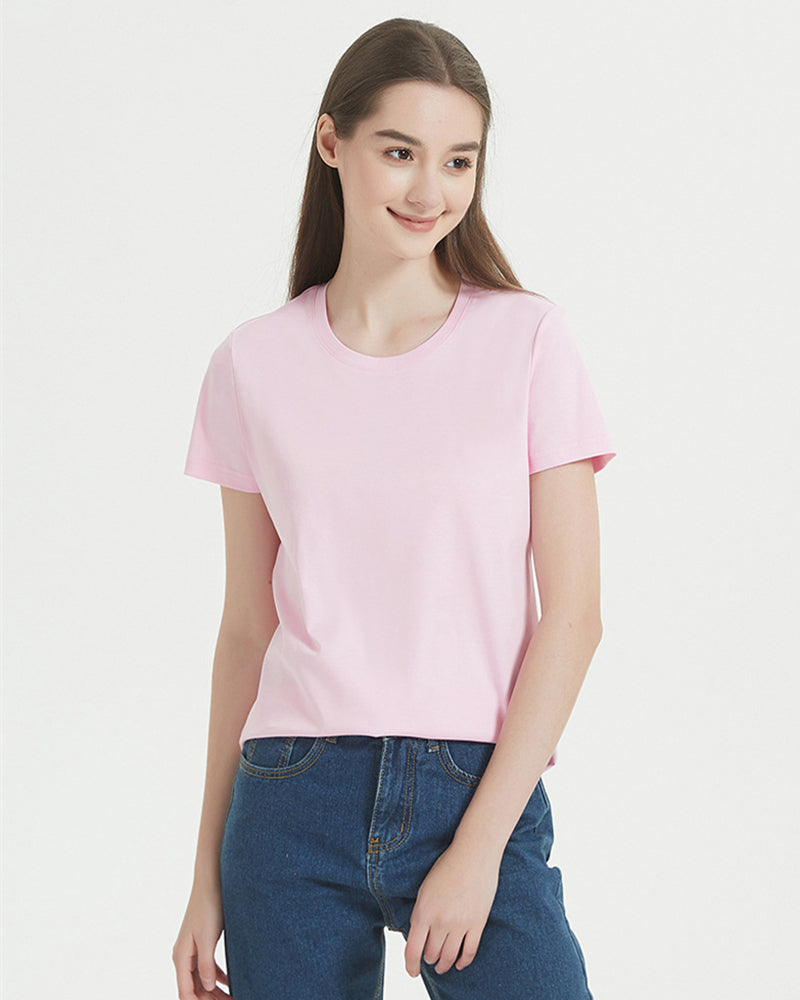 Women 170g Cotton O-Neck Summer Solid Color Basic T-shirt S-3XL