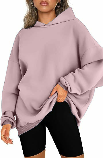 Women Long Sleeve Solid Color Hooded Loose Pullover Tops S-XL