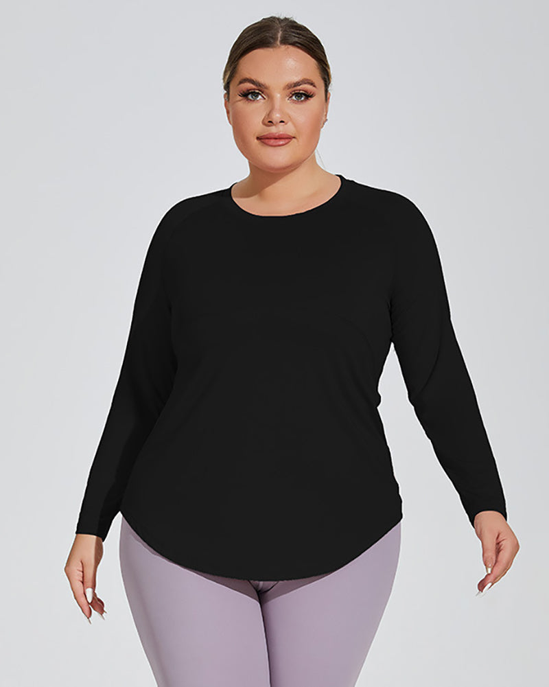 Women Long Sleeve Crew Neck Plus Size Yoga T-shirt Running Sports Top XL-4XL