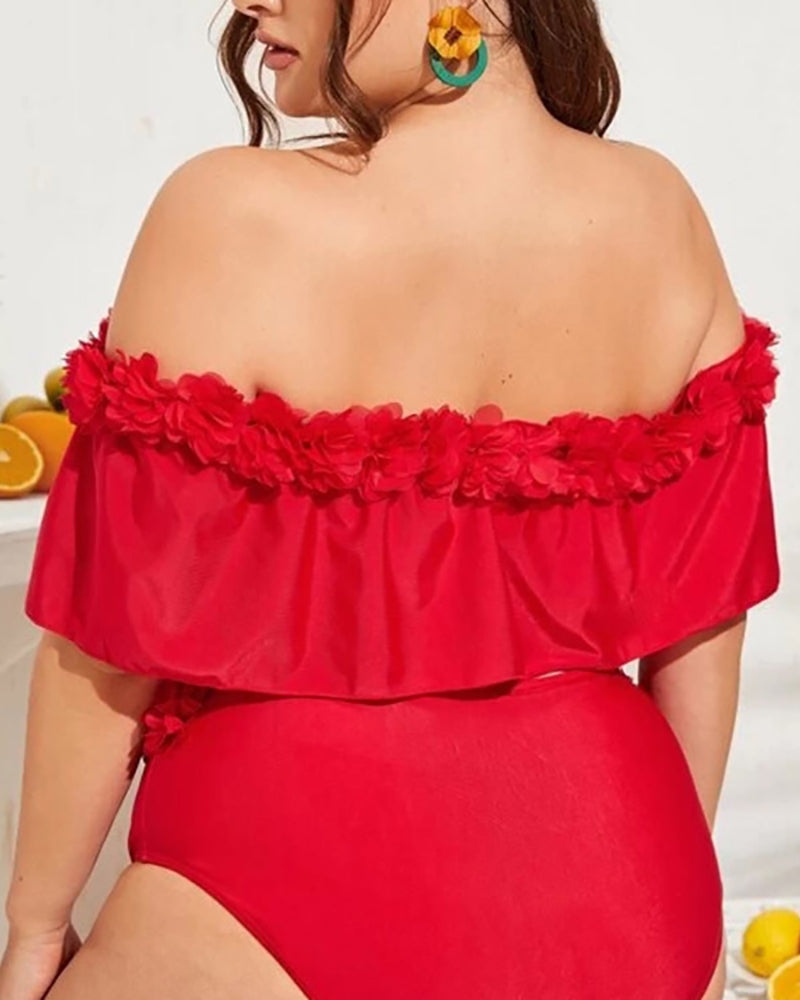 Women Off Shoulder Two Piece Sexy Plus Size Swimwear Black Red L-4XL