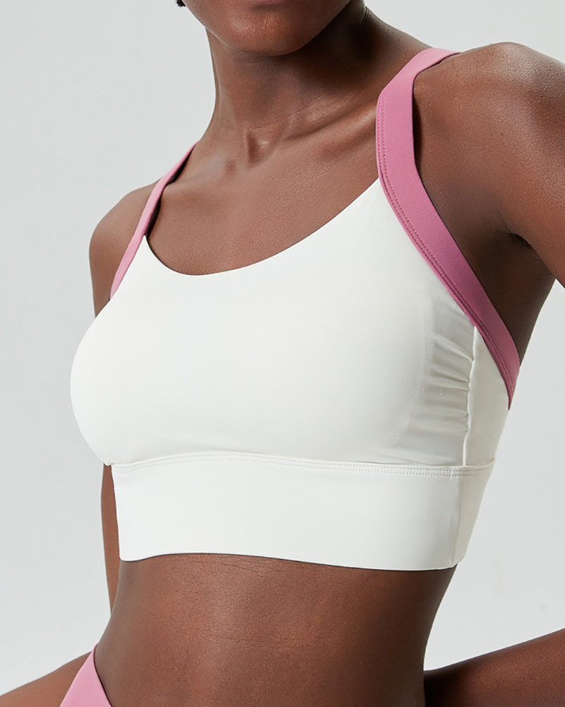 Colorblock Fixed Cup Cat Ear Back Sports Bra S-XL