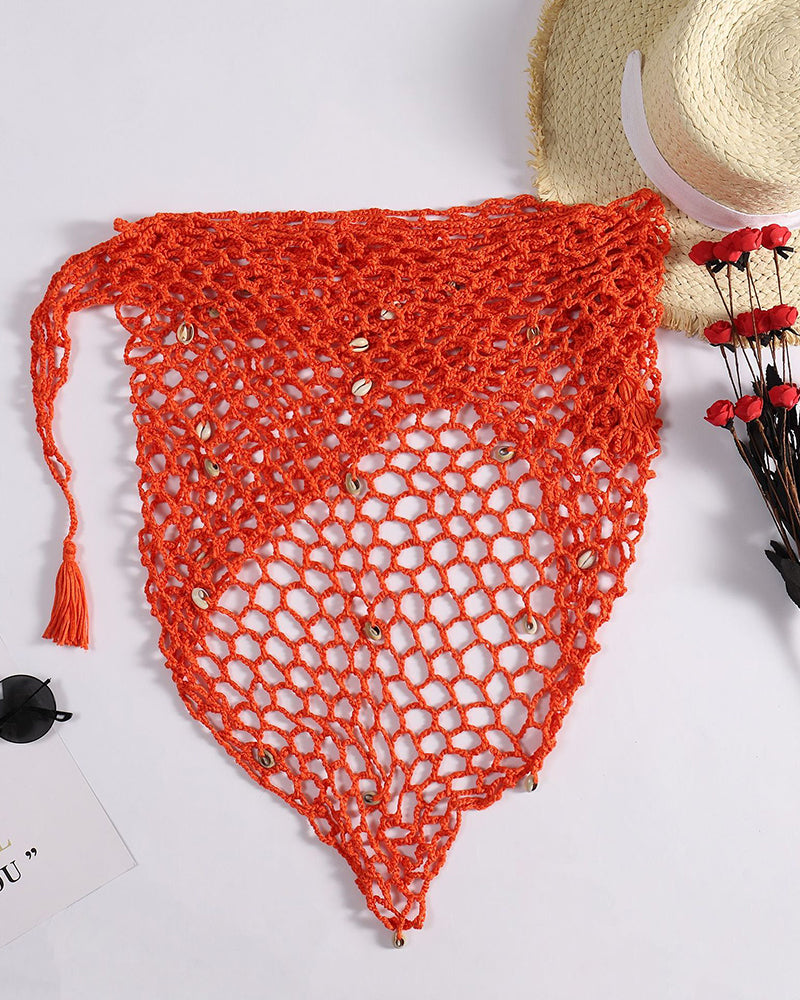 Summer New Crochet Bikini Hand-woven Beach Triangle Shawl Sexy Fishnet Shell Sunscreen Beach Cover UP OM25968