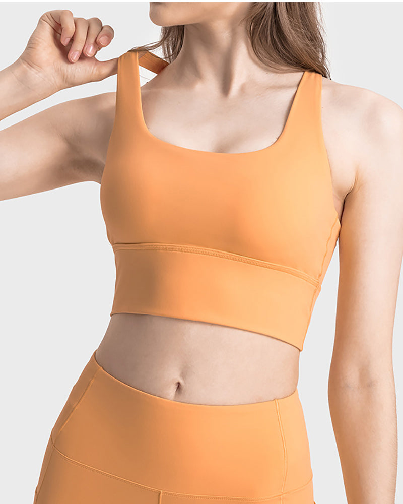 Popular Fixed Cup Back Criss Sports Bra White Orange Black Green Blue 4-12