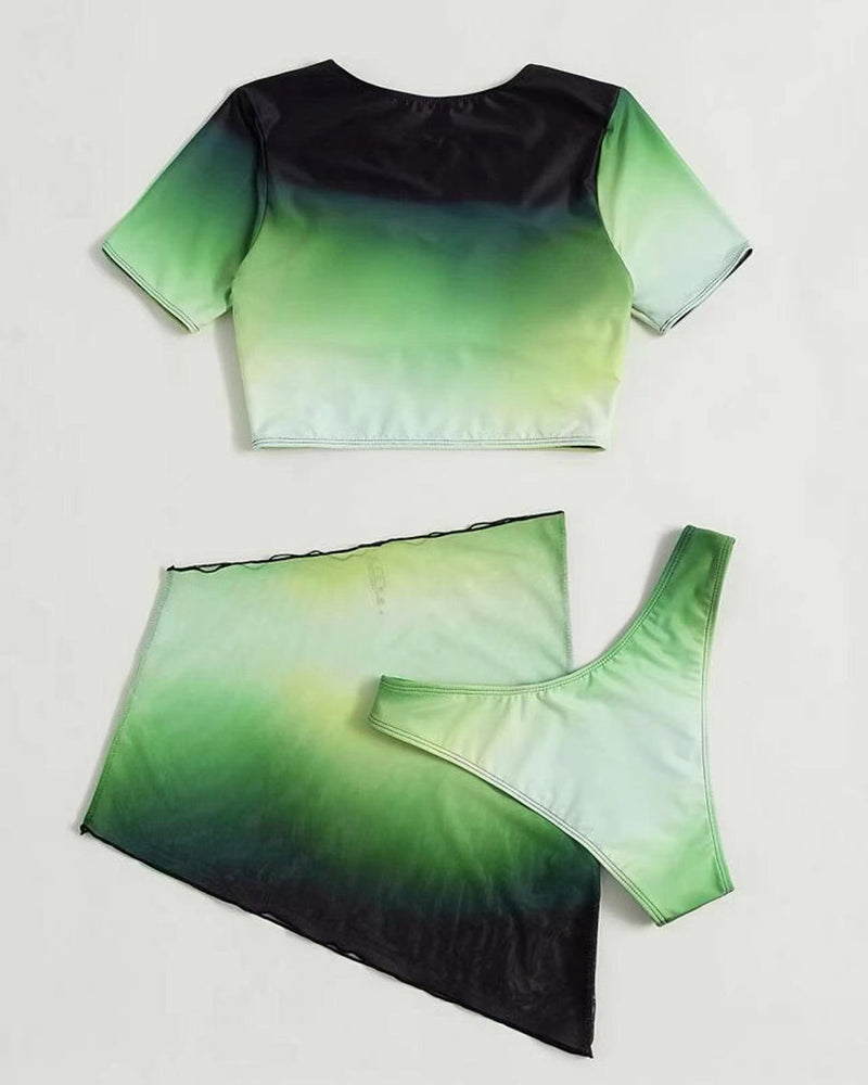 3 Piece Set Women Wholesale Grass Green Swimsuit