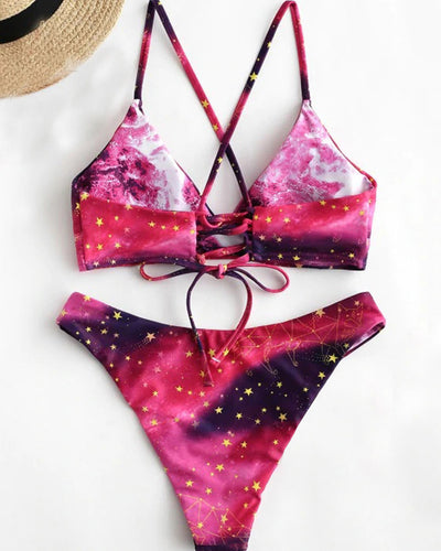 Sexy Women Halter Neck Print Bikini Two-piece Swimsuit