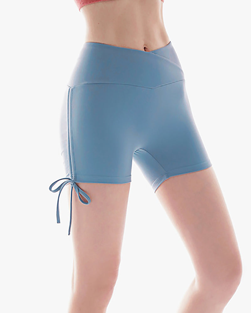 Women Solid Color High Waist Drawstring Yoga Shorts S-XL