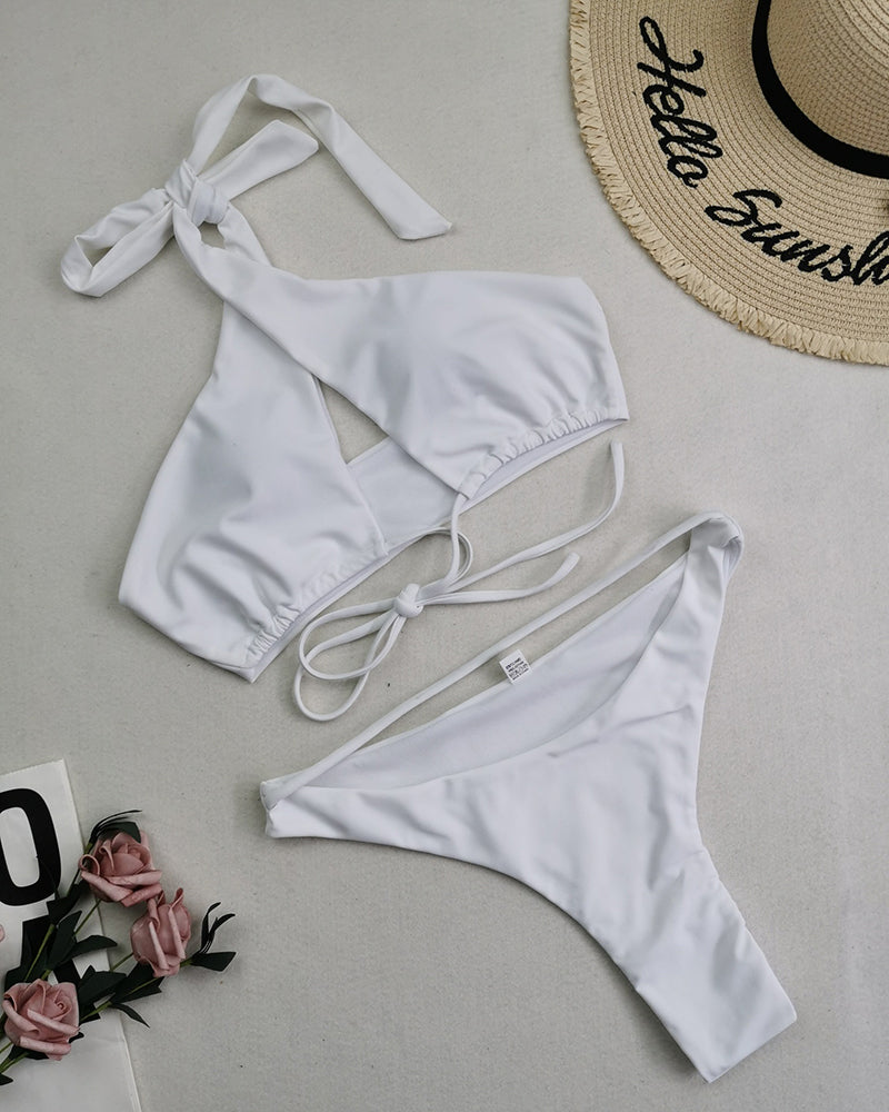 Ladies Fashion New Swimsuit Solid Color Sexy Two Piece Bikini Swimwear S-XL