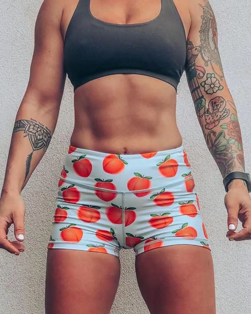 High Waist Fruit Cute Printing Sports Back Wrinkles Shorts S-L