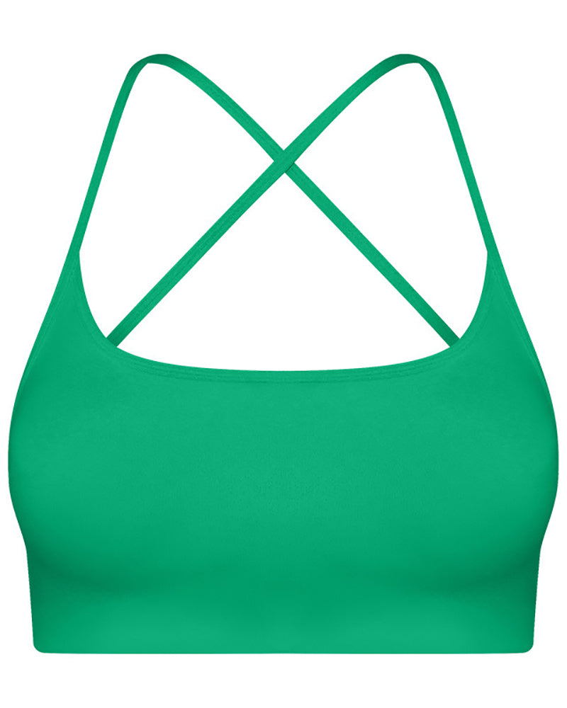 Women Criss Cross Back Solid Color Sling Sport Bra Yoga Tops 4-12