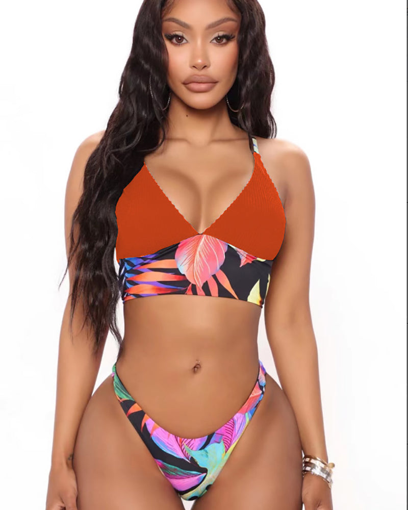 Contrast Color Women Hot Beach Swimwear