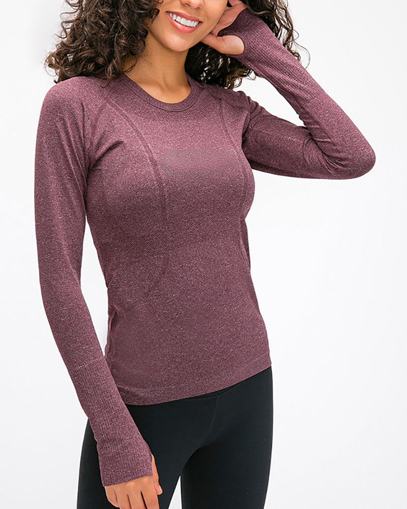 Autumn Crew Neck Long Sleeve Sports Yoga Women T-shirt 4-10