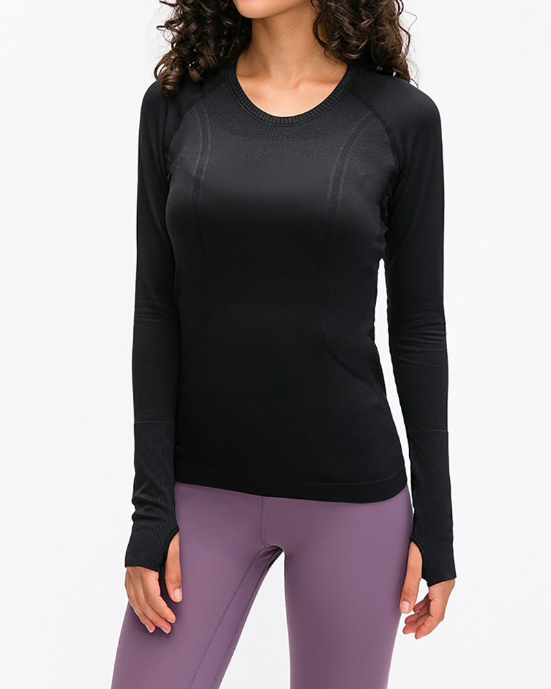 Women Long Sleeve O Neck Slim Breathable Sports Yoga Tops 4-12