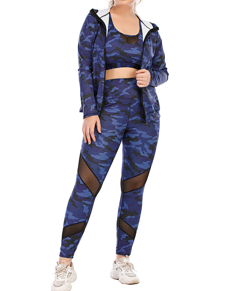 Fashion Camo Slim Plus Size Yoga Bra Pants Coat L-3XL