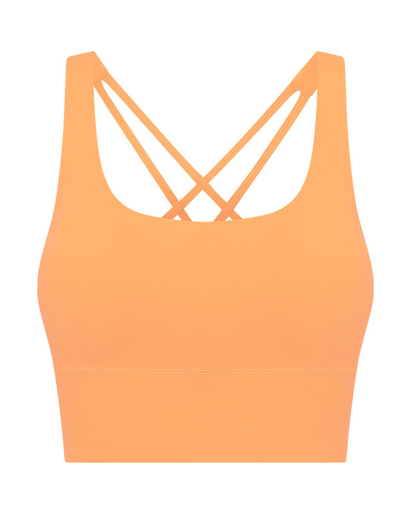 Popular Fixed Cup Back Criss Sports Bra White Orange Black Green Blue 4-12