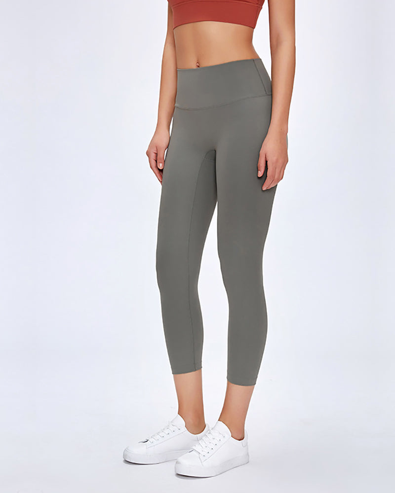 Lady Solid Color Sporty Yogo Pants Black Brown Gray Green