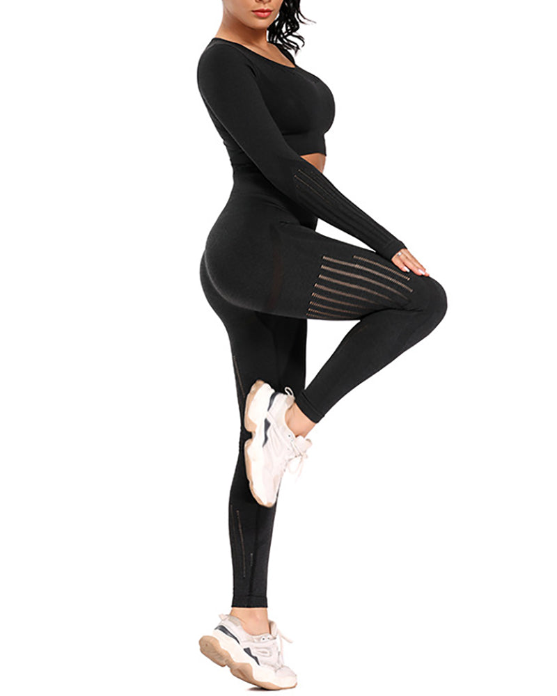 Women Fashion Seamless High Waist Tight Yoga Two-piece Pants Sets