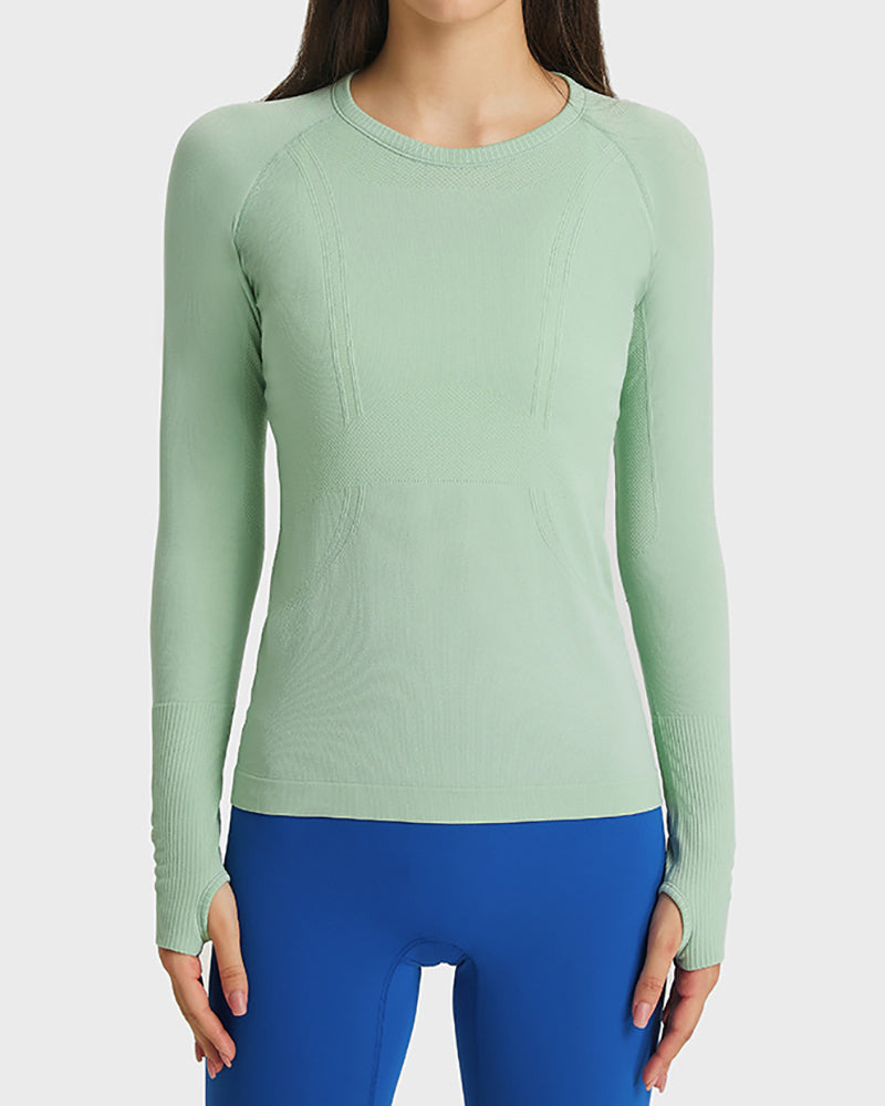 Women Long Sleeve O Neck Slim Breathable Sports Yoga Tops 4-12