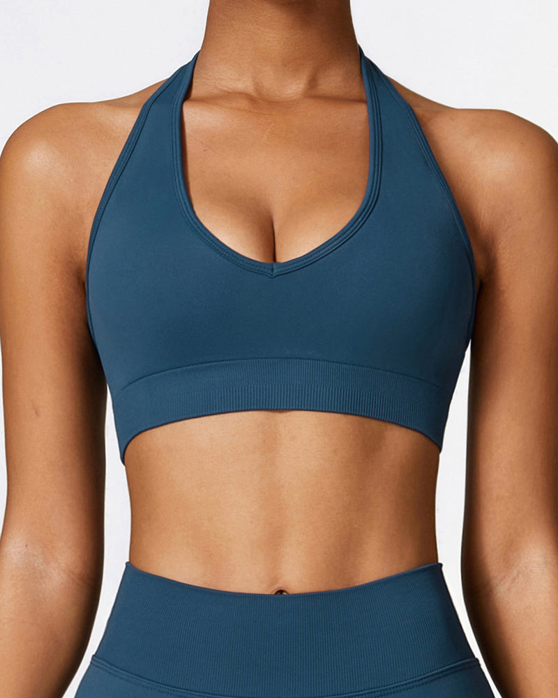 Woman Seamless V Halter Neck Knit High Elastic Sports Bra S-L