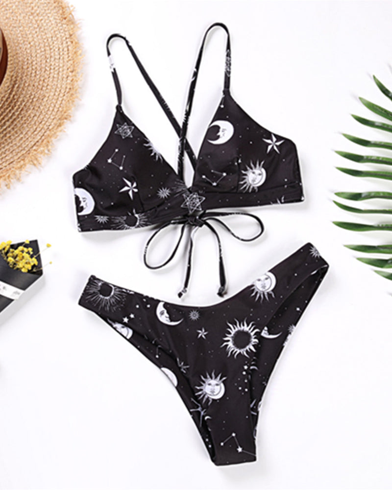 Women Sunflower Printing Two-piece Swimsuit S-XL YY10238