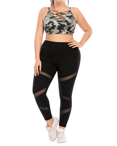 Fashion Camo Bra Solid Color Leggings Outfits Women Plus Size Yoga L-3XL