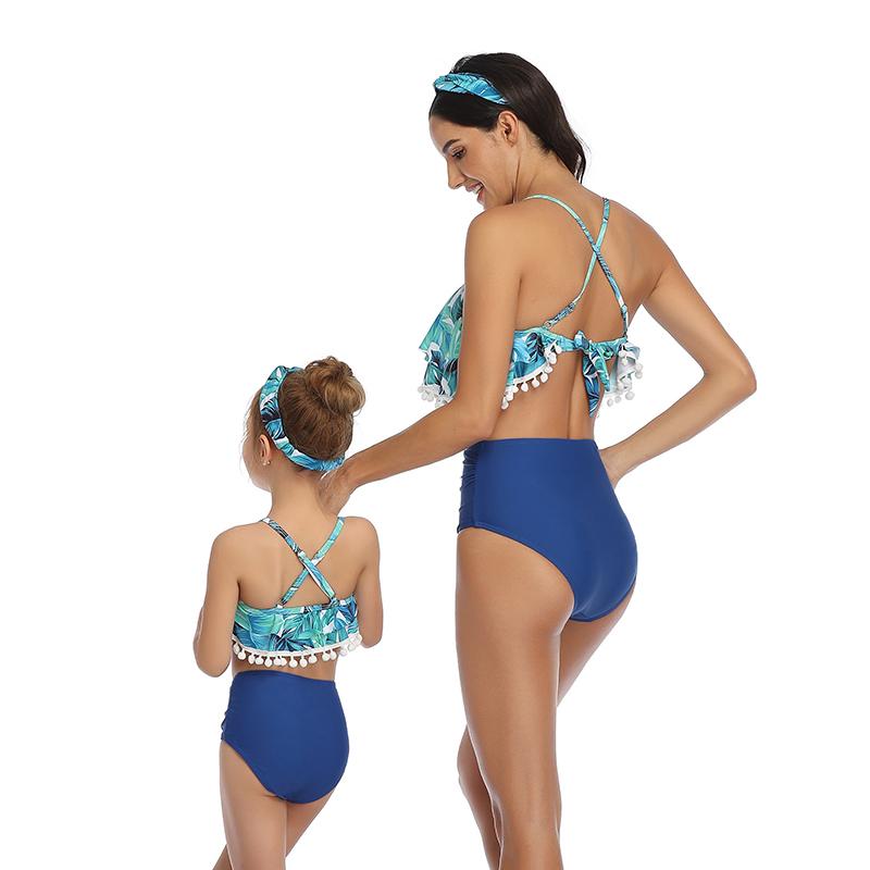 New Design Beauty Floral Ruffle Strap Mom&Child Swimsuit S-XL OM20676