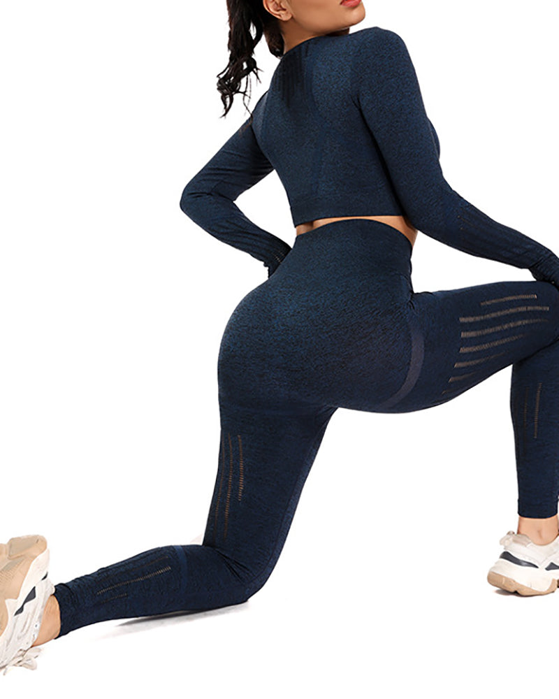 Women Fashion Seamless High Waist Tight Yoga Two-piece Pants Sets