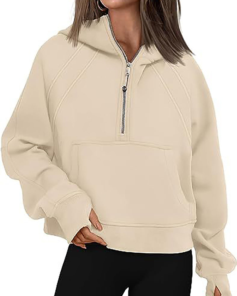 Women Long Sleeve Zipper Front Hooded Pocket Pullover Tops S-XL