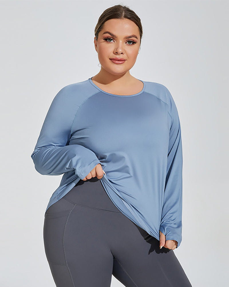 Crew Neck Long Sleeve Breathable Loose Plus Size Yoga T-shirt Top Blue Purple Black XL-4XL