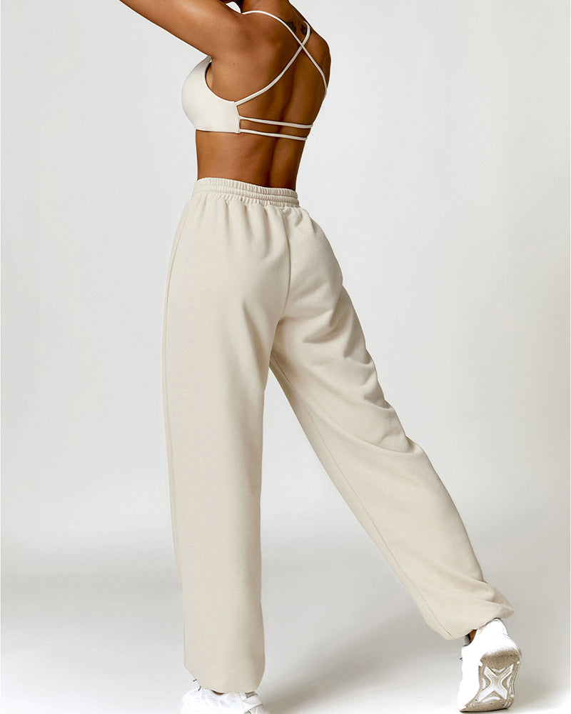 Popular Fabric Sling Bra Sweatpants Yoga Two-piece Sets S-L