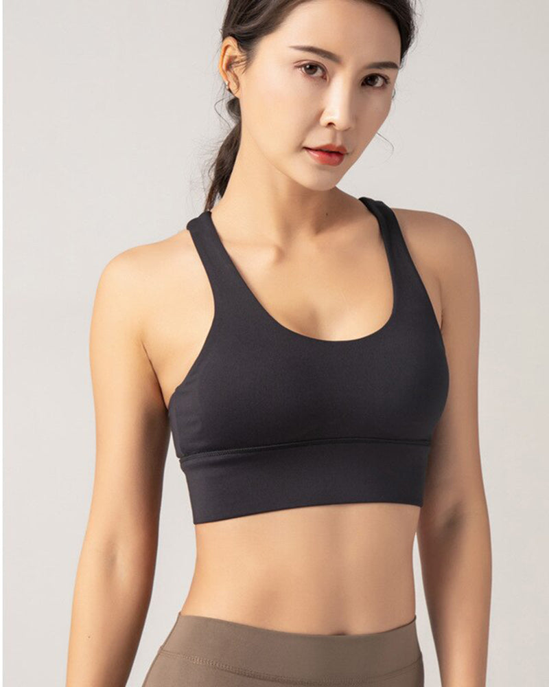 Fitness Sports Bra for Women Push Up Solid Cross Back Yoga Running Gym Training Workout Femme Padded Underwear Crop Tops Female