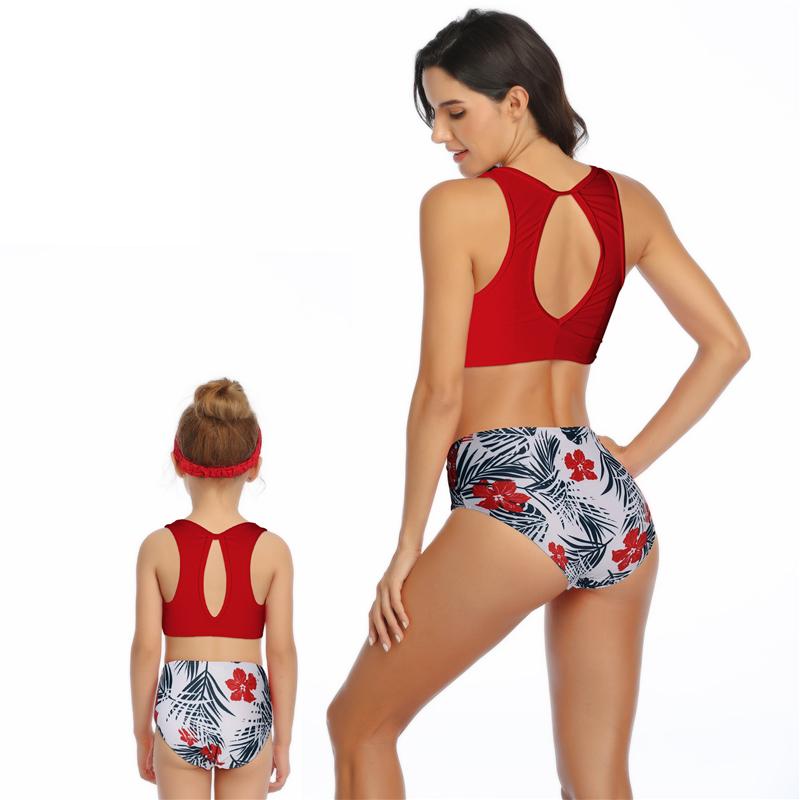 New Arriving High Waist Sexy Midriff Floral Print Parent-child Bikini Swimsuit S-XL OM20679