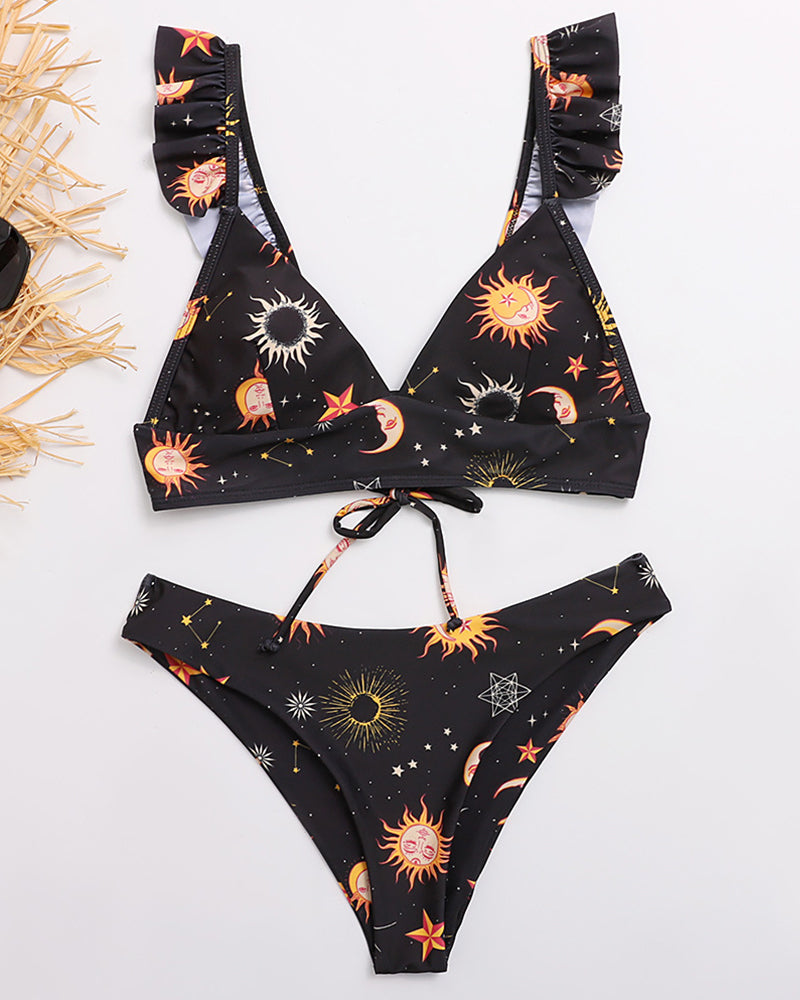 Women Sunflower Printing Two-piece Swimsuit S-XL YY10238