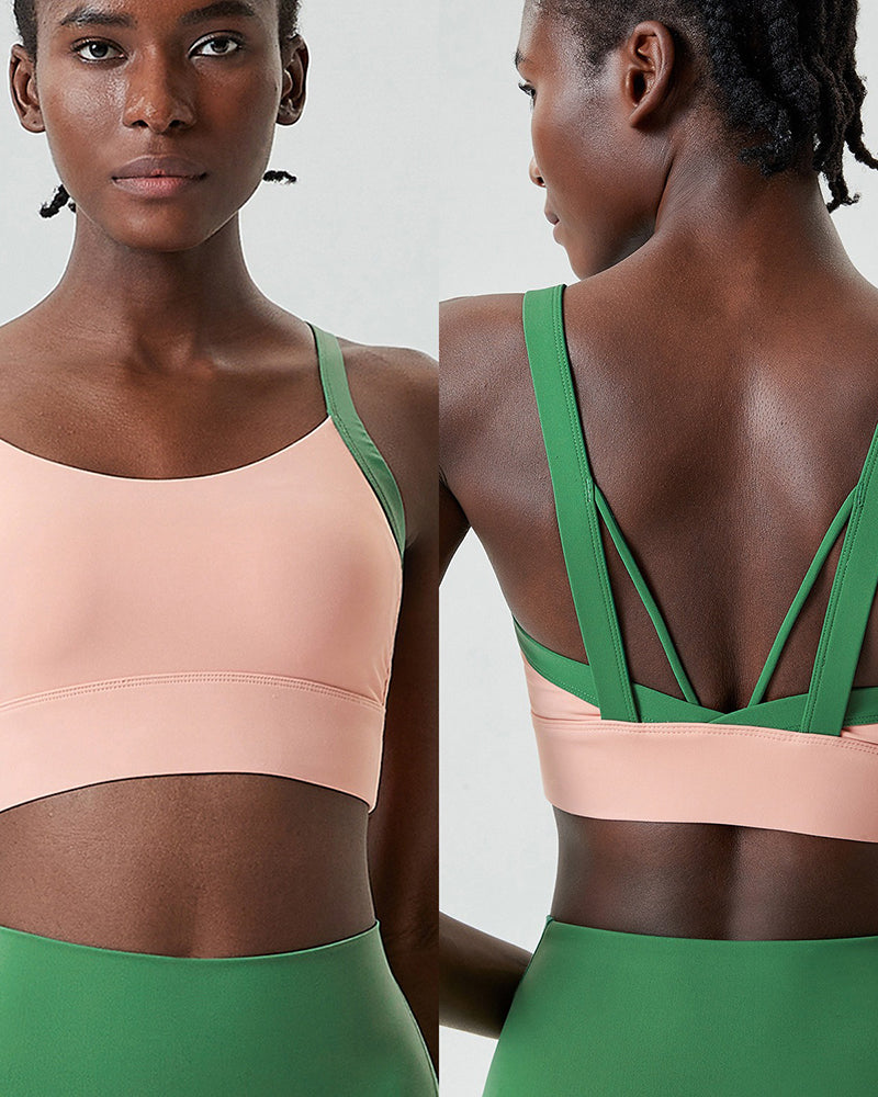 Colorblock Fixed Cup Cat Ear Back Sports Bra S-XL