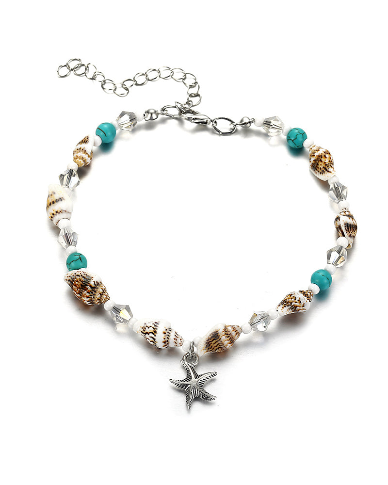 Beach Conch Rice Bead Yoga Anklet Bracelet Starfish Pendant Shell Crystal Bead Foot Ornament OM6326