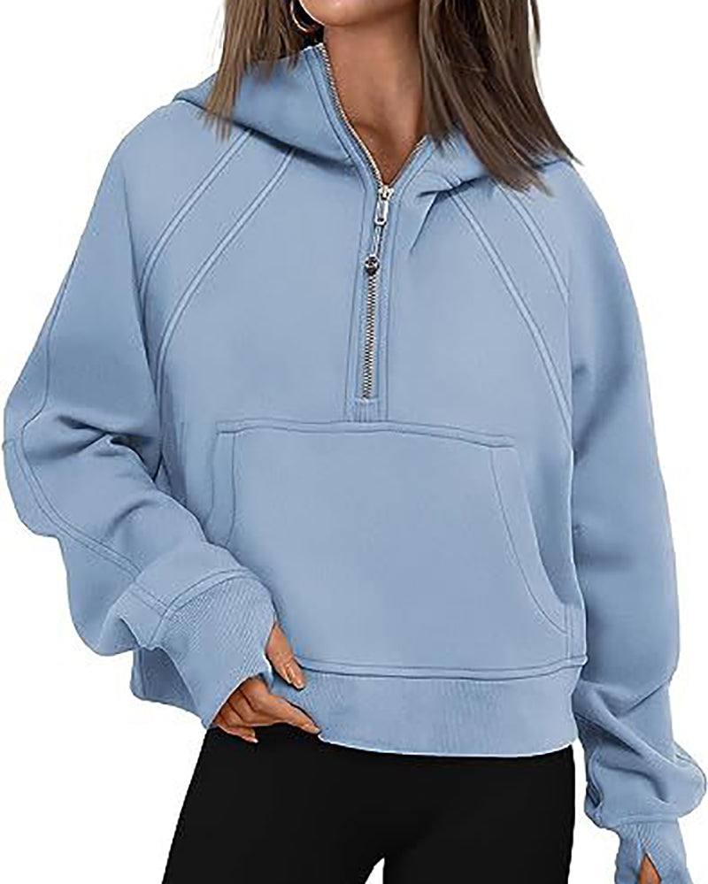 Women Long Sleeve Zipper Front Hooded Pocket Pullover Tops S-XL